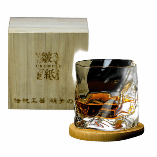 Kryształowa Szklanka do Whisky Edo Kiriko z Unikalnym Wzorem Crumple w Drewnianym Pudełku 0