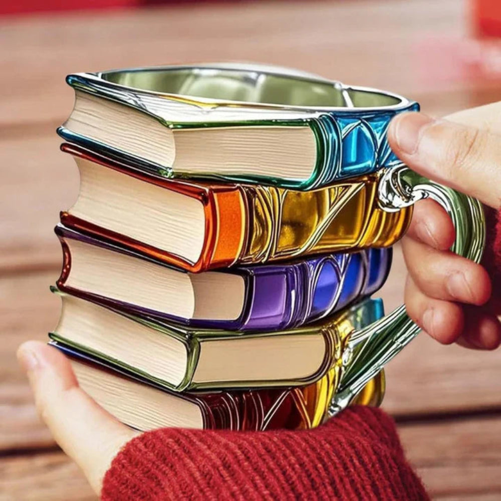 Książkowy Szklany Kubek 350 ml – Trójwymiarowy Wzór, Idealny dla Miłośników Kawy i Literatury [kubek szklany] 3