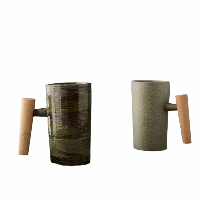 Kubki do Kawy Nordic Earth z Ceramiki i Drewna, Pojemność 220 mL, Naturalny Design z Ergonomicznym Uchwytam 4