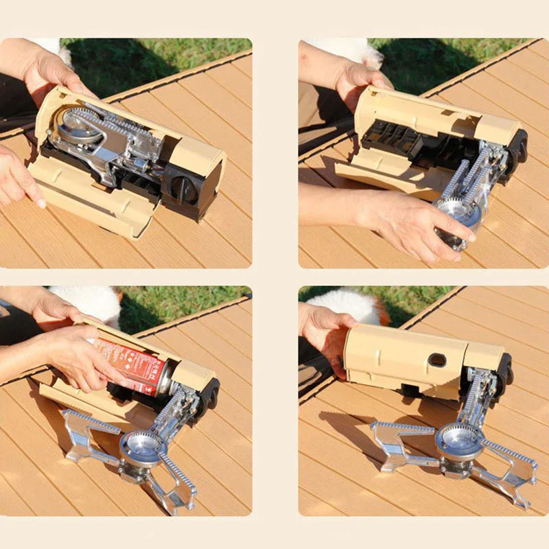 Kuchenka Campingowa Aluminium, Kompaktowa i Składana, Regulacja Płomienia, Lekka i Stabilna na Wyprawy 4