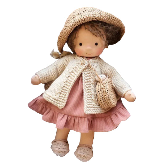 Lalka Waldorfska z Bawełny PP, Ręcznie Szyta z Kawaii Detalami, Idealna do Przytulania - 11 cm x 32 cm 0