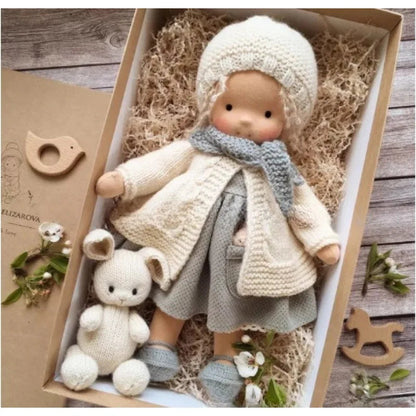 Lalka Waldorfska z Bawełny PP, Ręcznie Szyta z Kawaii Detalami, Idealna do Przytulania - 11 cm x 32 cm 17