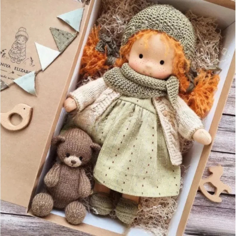 Lalka Waldorfska z Bawełny PP, Ręcznie Szyta z Kawaii Detalami, Idealna do Przytulania - 11 cm x 32 cm 19