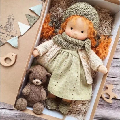 Lalka Waldorfska z Bawełny PP, Ręcznie Szyta z Kawaii Detalami, Idealna do Przytulania - 11 cm x 32 cm 19