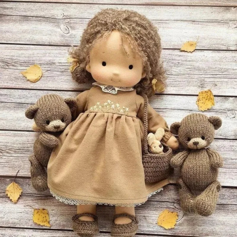 Lalka Waldorfska z Bawełny PP, Ręcznie Szyta z Kawaii Detalami, Idealna do Przytulania - 11 cm x 32 cm 2