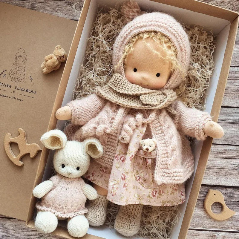 Lalka Waldorfska z Bawełny PP, Ręcznie Szyta z Kawaii Detalami, Idealna do Przytulania - 11 cm x 32 cm 24