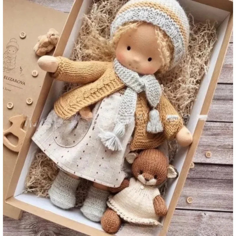 Lalka Waldorfska z Bawełny PP, Ręcznie Szyta z Kawaii Detalami, Idealna do Przytulania - 11 cm x 32 cm 26