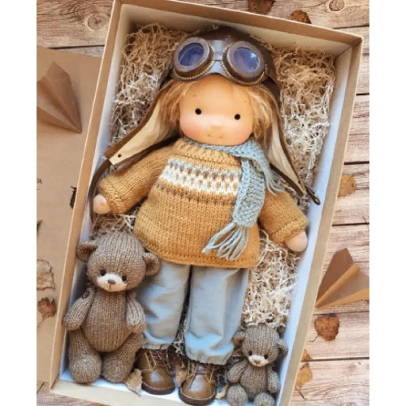 Lalka Waldorfska z Bawełny PP, Ręcznie Szyta z Kawaii Detalami, Idealna do Przytulania - 11 cm x 32 cm 27