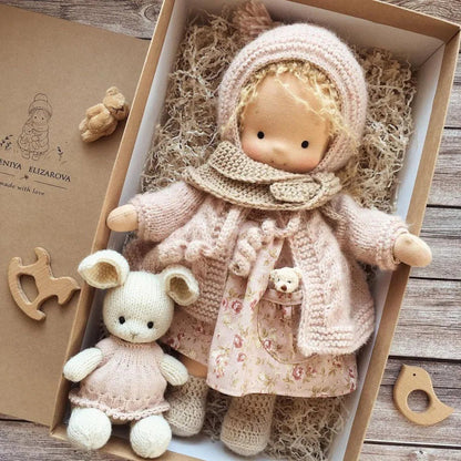 Lalka Waldorfska z Bawełny PP, Ręcznie Szyta z Kawaii Detalami, Idealna do Przytulania - 11 cm x 32 cm 3