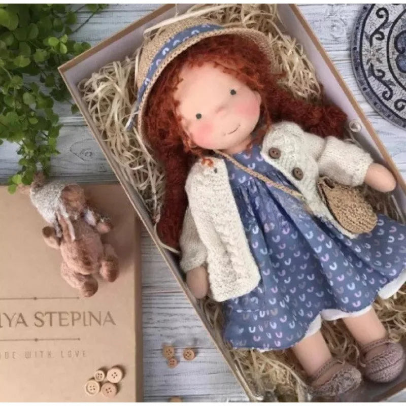 Lalka Waldorfska z Bawełny PP, Ręcznie Szyta z Kawaii Detalami, Idealna do Przytulania - 11 cm x 32 cm 6