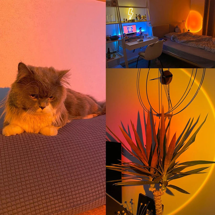 Lampa Projektorowa Zachodu Słońca – Relaksująca Lampa Stołowa LED 5W, Metalowa, 30 cm, Tworzy Uspokajającą Atmosferę 3