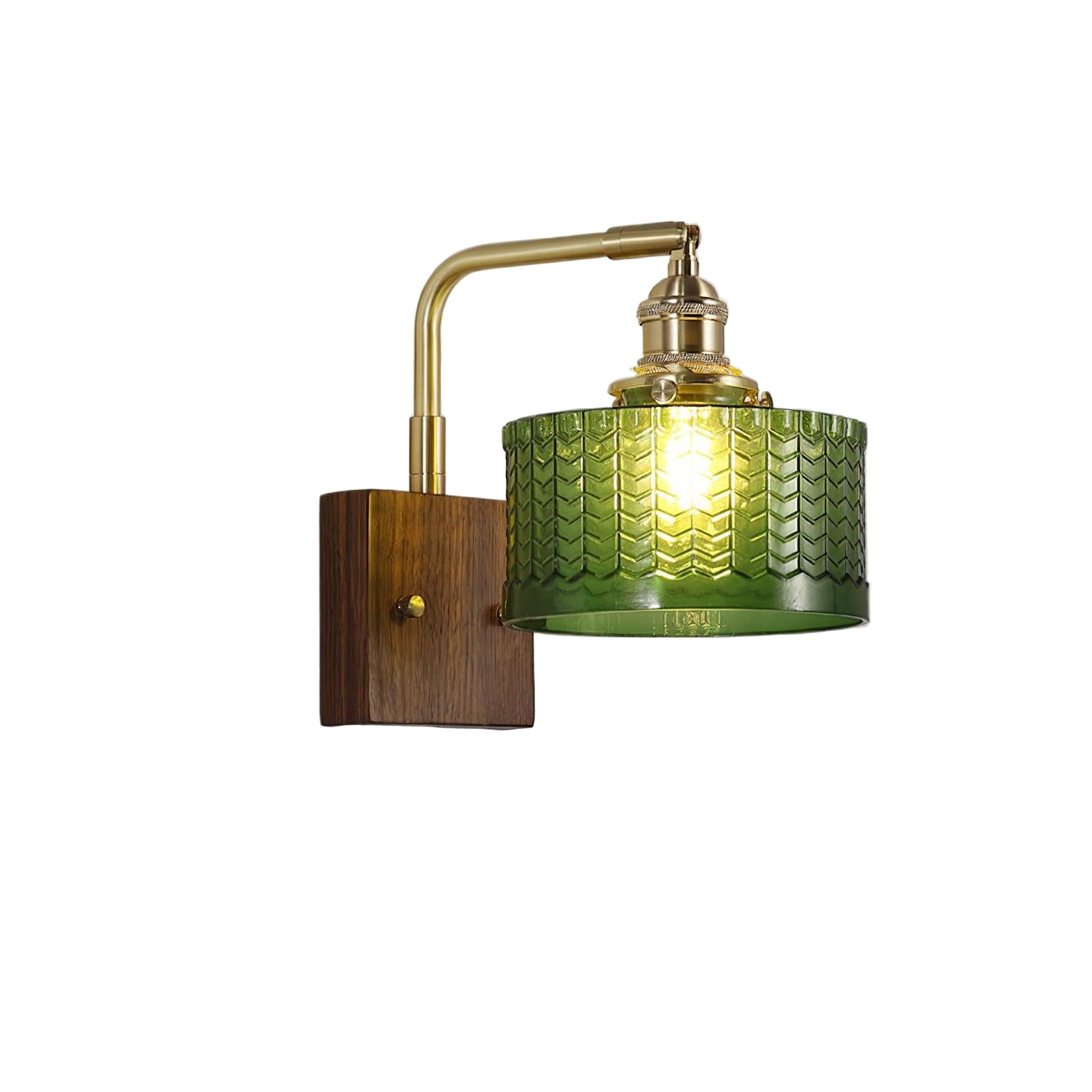 Lampa Ścienna Kinkiet z Drewnianą Podstawą i Szklanym Kloszem – Zielony Motyw, 24 cm x 20 cm 0