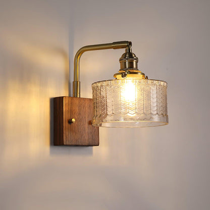 Lampa Ścienna Kinkiet z Drewnianą Podstawą i Szklanym Kloszem – Zielony Motyw, 24 cm x 20 cm 3