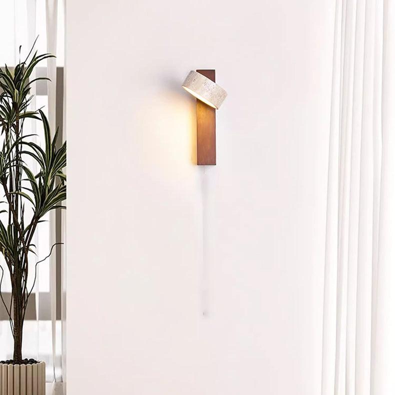 Lampa Ścienna LED Wabi Sabi z Naturalnego Kamienia i Drewna, Minimalistyczny Kinkiet na Ścianę do Sypialni i Jadalni 4