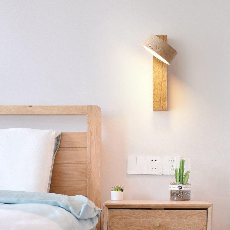 Lampa Ścienna LED Wabi Sabi z Naturalnego Kamienia i Drewna, Minimalistyczny Kinkiet na Ścianę do Sypialni i Jadalni 6