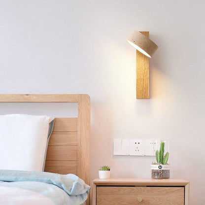 Lampa Ścienna LED Wabi Sabi z Naturalnego Kamienia i Drewna, Minimalistyczny Kinkiet na Ścianę do Sypialni i Jadalni 6