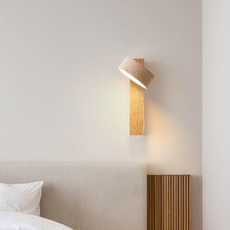 Lampa Ścienna LED Wabi Sabi z Naturalnego Kamienia i Drewna, Minimalistyczny Kinkiet na Ścianę do Sypialni i Jadalni 8