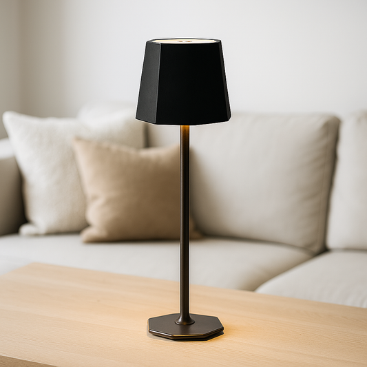 Lampa Stołowa Bezprzewodowa LED z Dotykowym Ściemniaczem – Czarna Metalowa, Idealna do Salonu i Sypialni 0