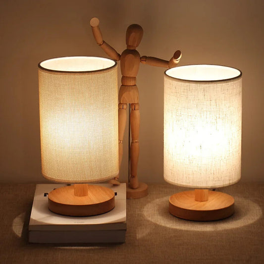 Lampa Stołowa LED Czarna z Drewnianym Akcentem, Regulowana Jasność – Lampy Stołowe do Salonu 1