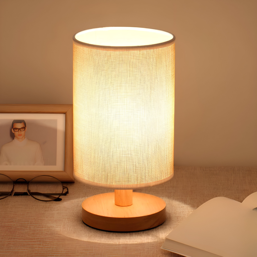 Lampa Stołowa LED Czarna z Drewnianym Akcentem, Regulowana Jasność – Lampy Stołowe do Salonu 2