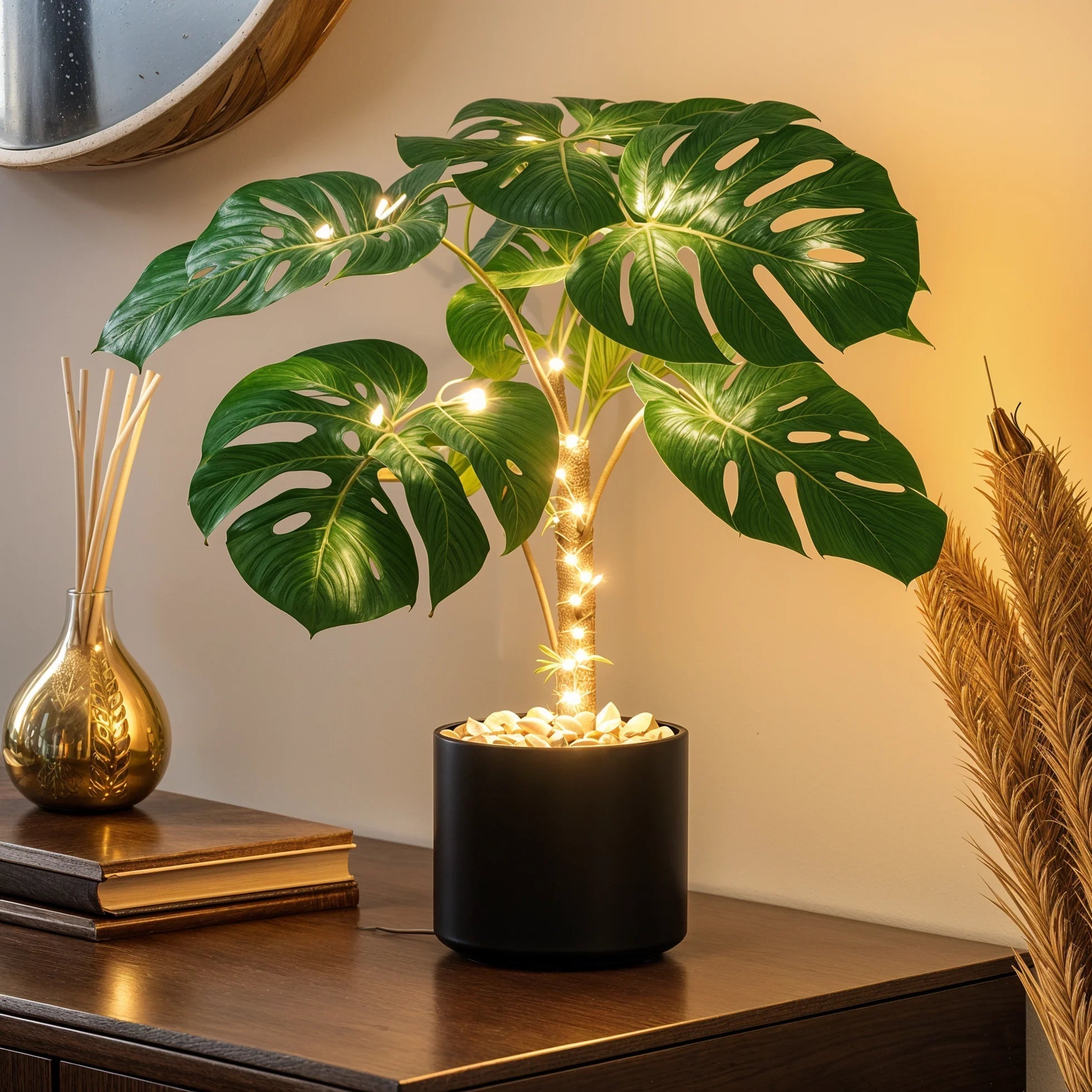 Lampa Stołowa LED Monstera – Zielona Lampa Dekoracyjna do Salonu, Tropikalny Design, 45 cm 0
