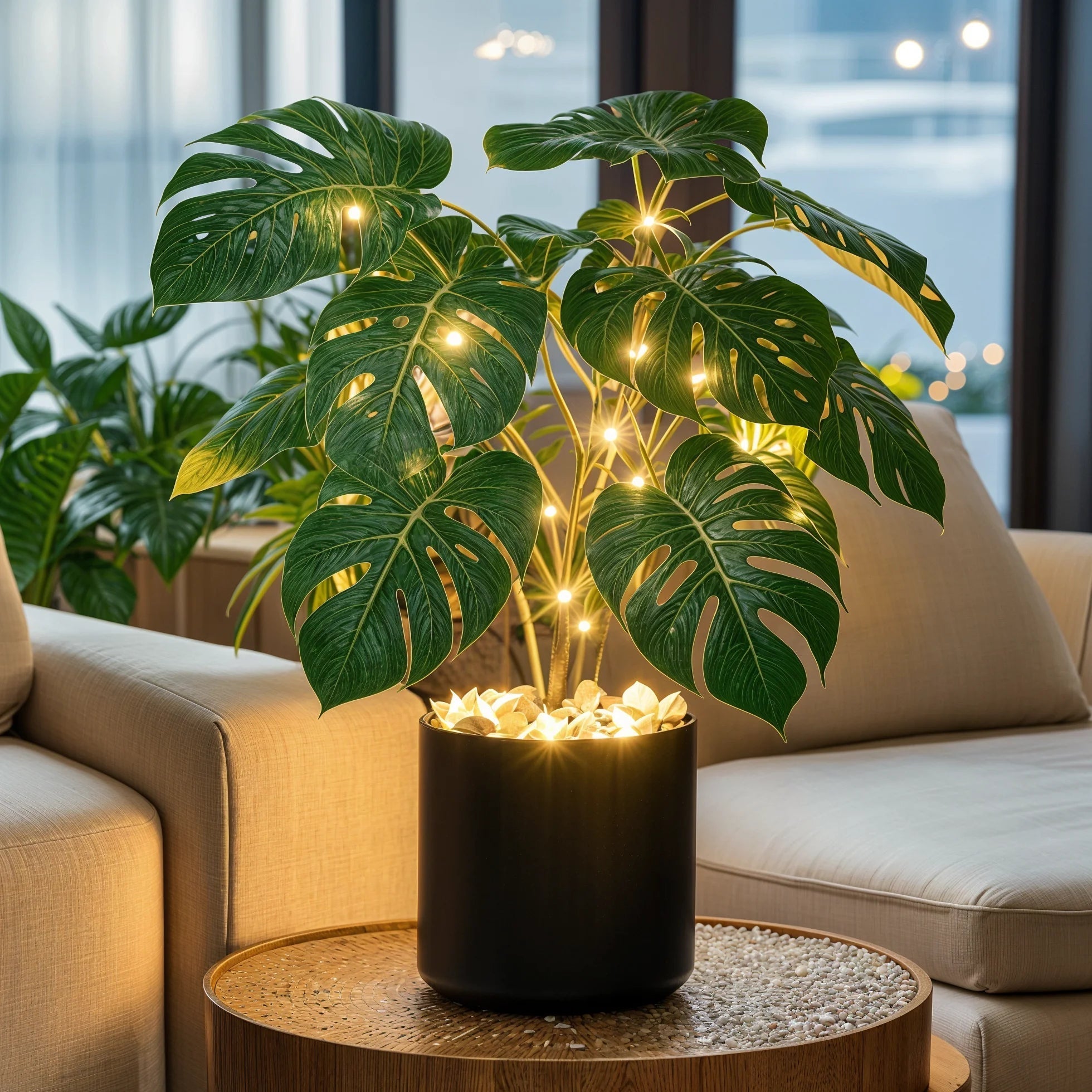 Lampa Stołowa LED Monstera – Zielona Lampa Dekoracyjna do Salonu, Tropikalny Design, 45 cm 1