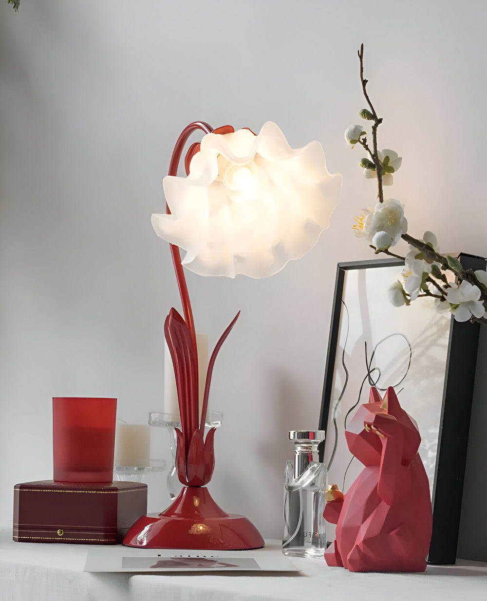 Lampa Stołowa LED w Stylu Francuskim z Kwiatowym Wzorem – Elegancka Lampka do Sypialni i Salonu, 30x50cm 11