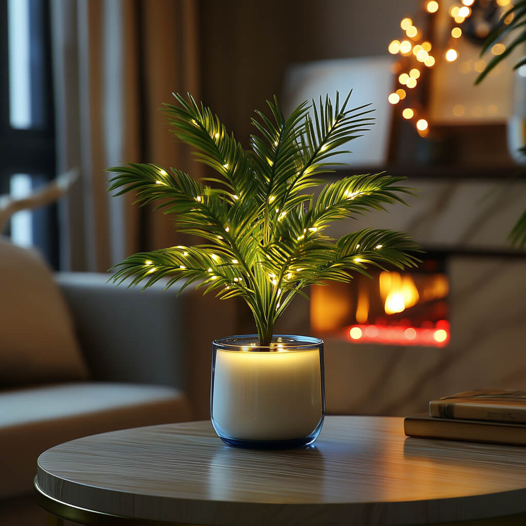 Lampa Stołowa Palm Paradise LED – Egzotyczna Lampka do Salonów i Sypialni, Zielona, 30 cm, Zasilanie USB 3