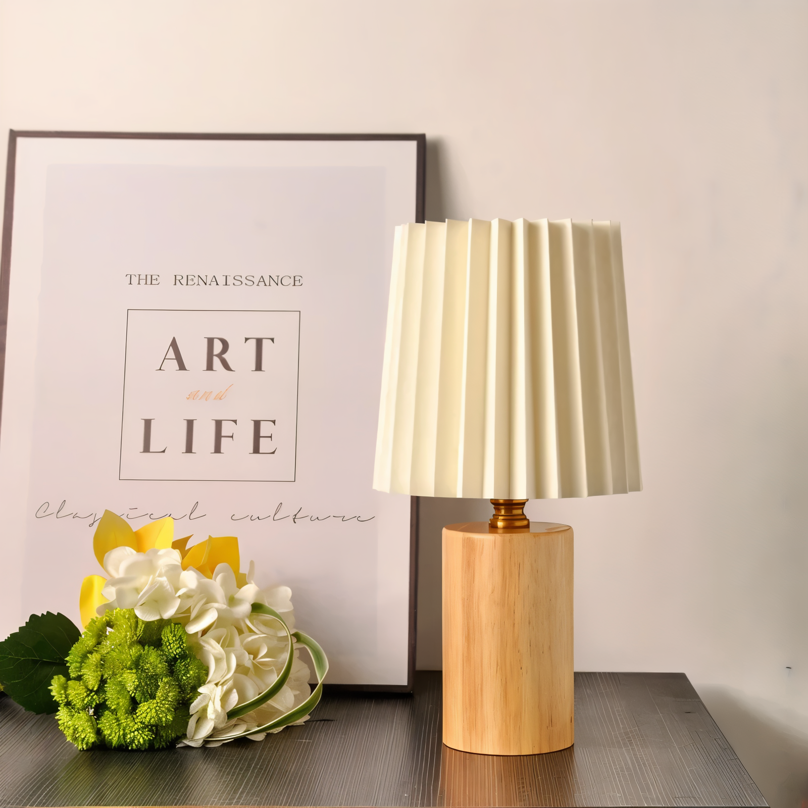 Lampa Stołowa ScandiChic z Drewna LED, Ciepłe Światło, Nowoczesny Design do Salonów i Sypialni 0