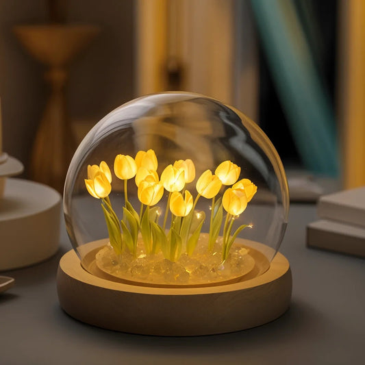 Lampa Stołowa Szklana LED z Tulipanami – Elegancka Lampa Stołowa do Salonów, Nowoczesny Design, Energooszczędna 0