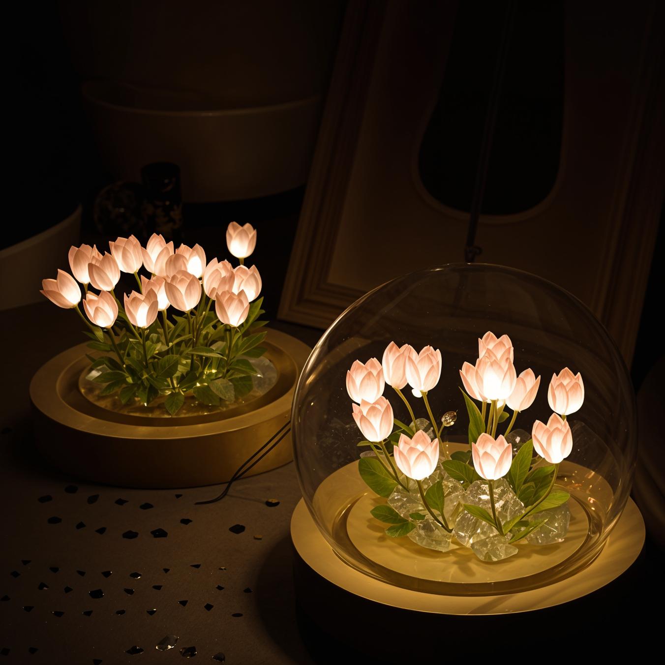 Lampa Stołowa Szklana LED z Tulipanami – Elegancka Lampa Stołowa do Salonów, Nowoczesny Design, Energooszczędna 7