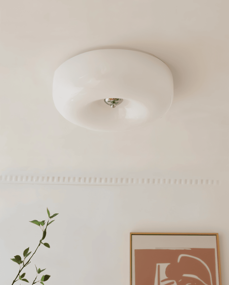 Lampa Sufitowa Donut z Białego Szkła – Nowoczesna Lampa Sufitowa do Salonów i Sypialni, LED, Minimalistyczny Design 6