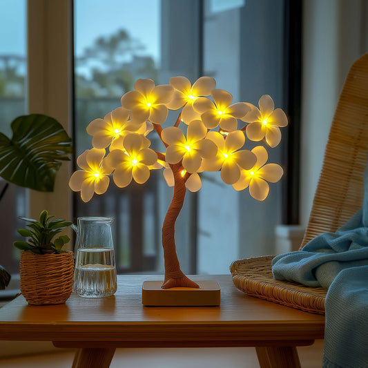 Lampa Sufitowa LED Plumeria z 24 Kwiatami – Ciepłe Światło do Salonu i Sypialni, Tropikalny Design 1