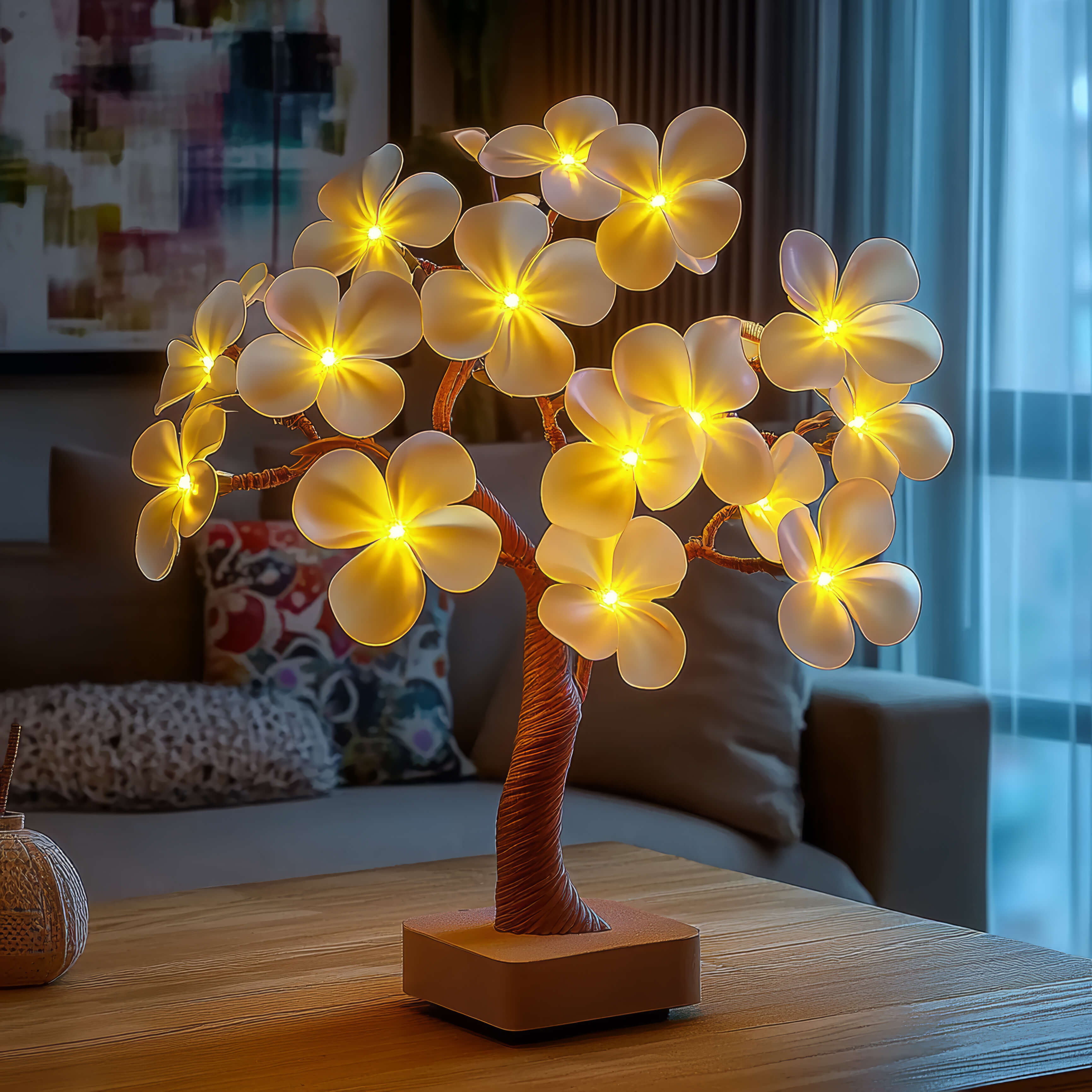 Lampa Sufitowa LED Plumeria z 24 Kwiatami – Ciepłe Światło do Salonu i Sypialni, Tropikalny Design 2