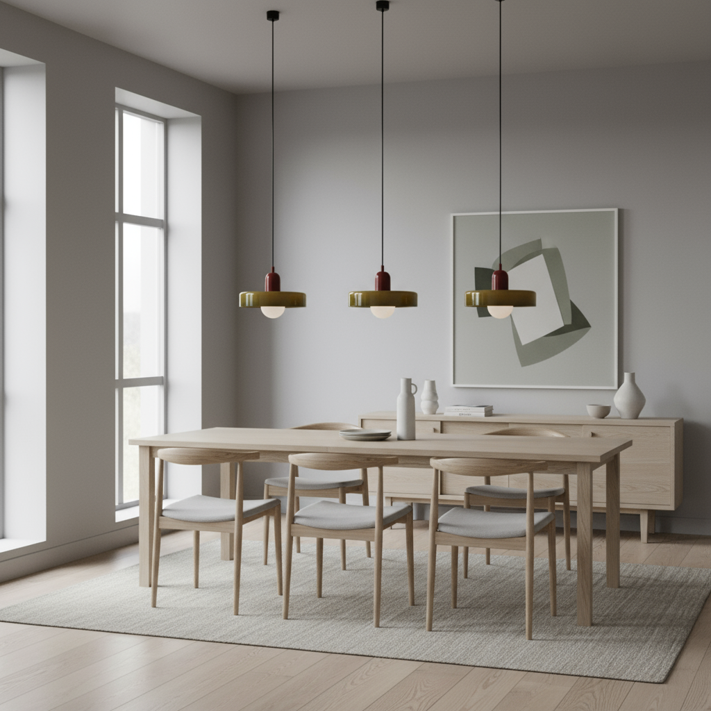 Lampa Wisząca Bauhaus z Kolorowego Szkła – Nowoczesna Lampa do Salonu z Regulowanym Zawieszeniem 4