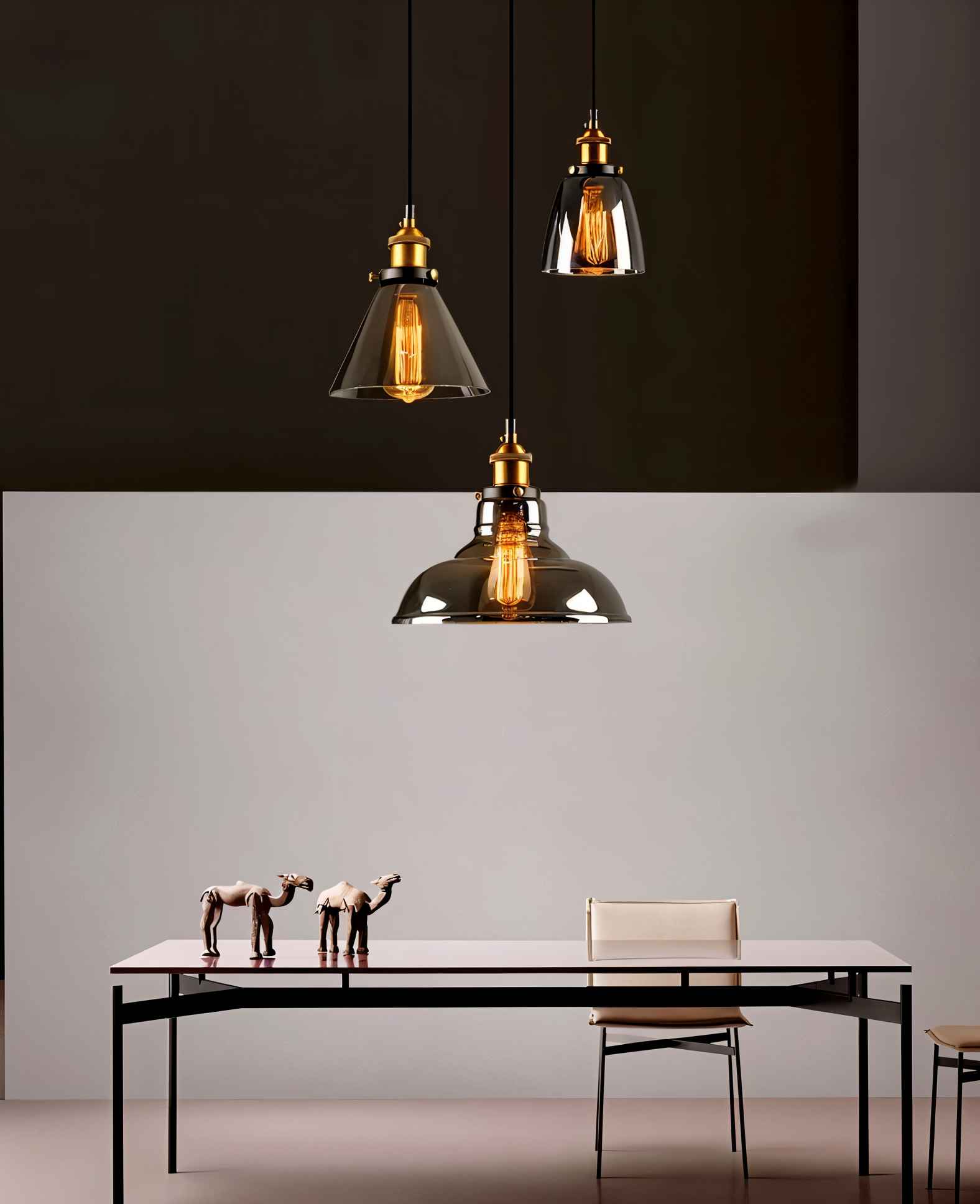 Lampa Wisząca VintaLoft w Stylu Vintage z Dymionym Szkłem – Lampa do Salonu, Lampy Wiszące, Żyrandole do Salonu 4