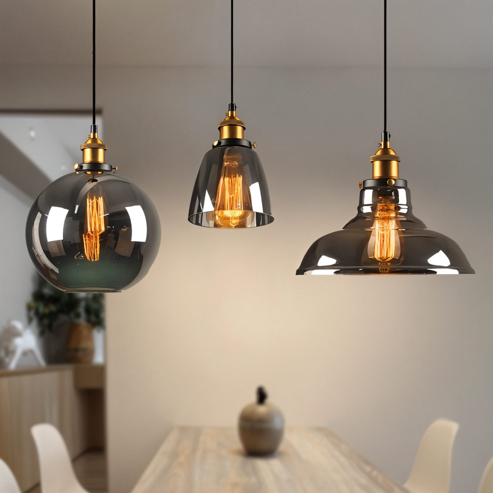 Lampa Wisząca VintaLoft w Stylu Vintage z Dymionym Szkłem – Lampa do Salonu, Lampy Wiszące, Żyrandole do Salonu 8