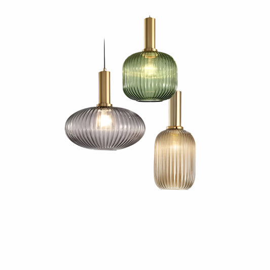 Lampa Wisząca z Ribbowanym Szkłem – Vintage Oświetlenie do Salonu, Różne Rozmiary i Kolory 6