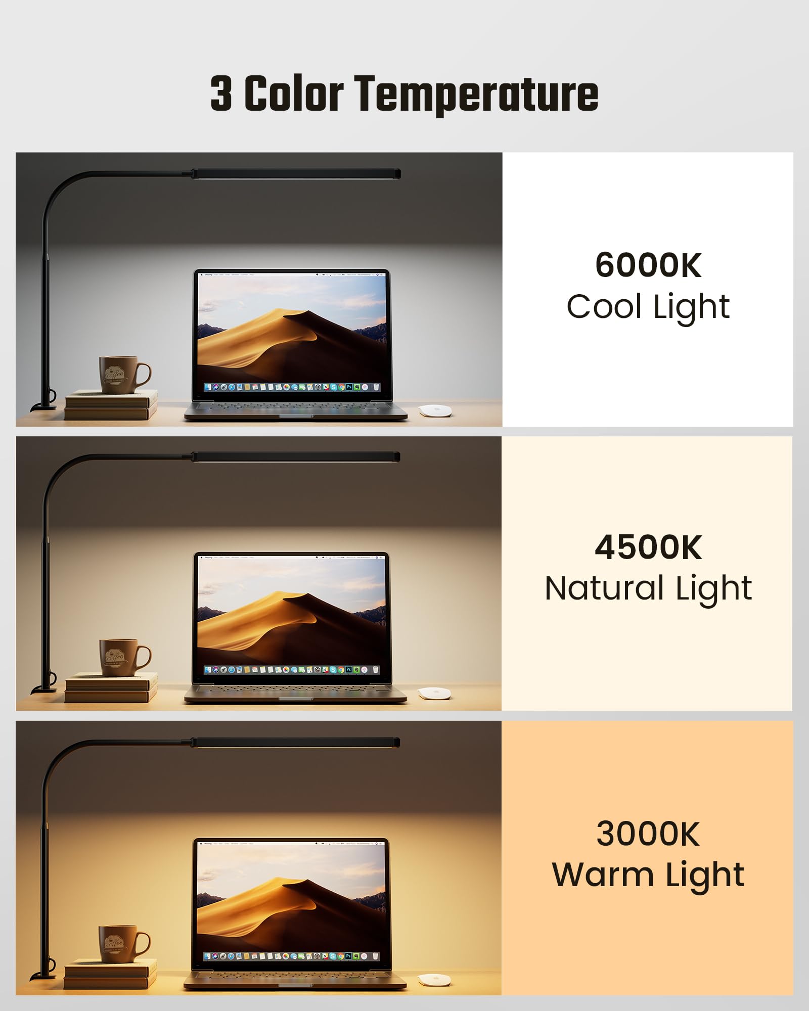 Lampa biurkowa LED – Ergonomiczna, obrotowa 360° z dotykowym sterowaniem i 3 kolorami światła do pracy i relaksu 4