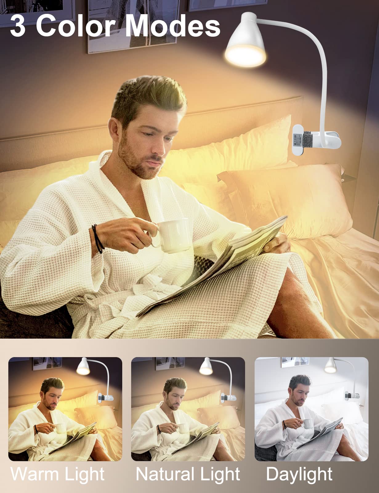 Lampa biurkowa LED z elastycznym ramieniem – 10 poziomów jasności, idealna do pracy i czytania, funkcjonalny design 2