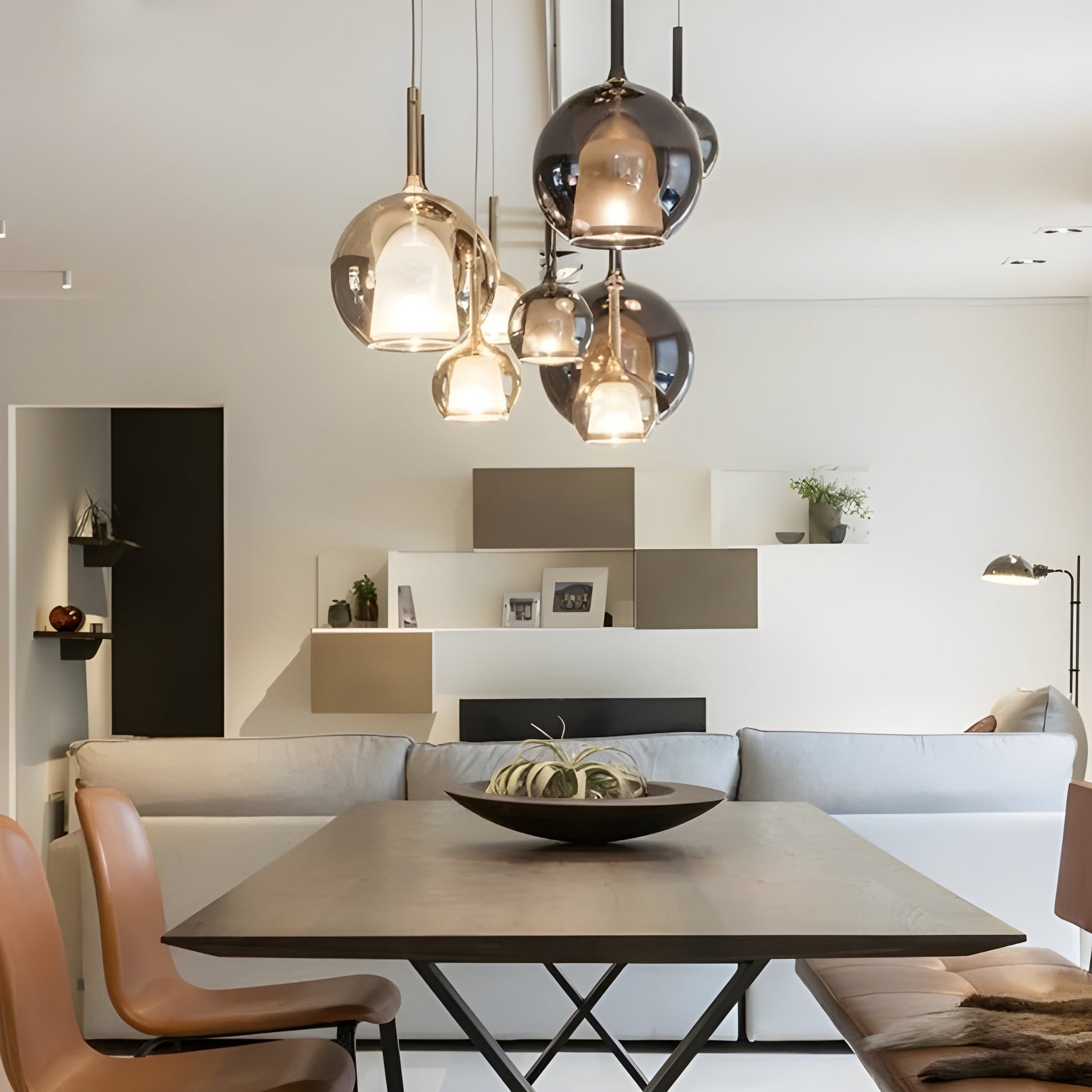Lampa wisząca LED z kulistego szkła – Nowoczesna lampa do salonu i jadalni, energooszczędna z regulowaną wysokością 6