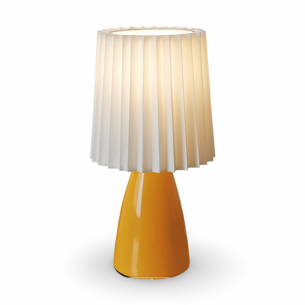 Lampka Biurkowa LED ConePleated z Ceramiczną Podstawą i Minimalistycznym Kloszem – Elegancka Lampka Nocna do Sypialni 0