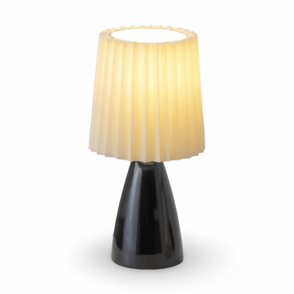 Lampka Biurkowa LED ConePleated z Ceramiczną Podstawą i Minimalistycznym Kloszem – Elegancka Lampka Nocna do Sypialni 12