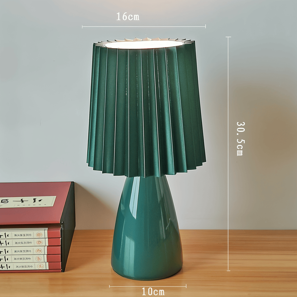 Lampka Biurkowa LED ConePleated z Ceramiczną Podstawą i Minimalistycznym Kloszem – Elegancka Lampka Nocna do Sypialni 4