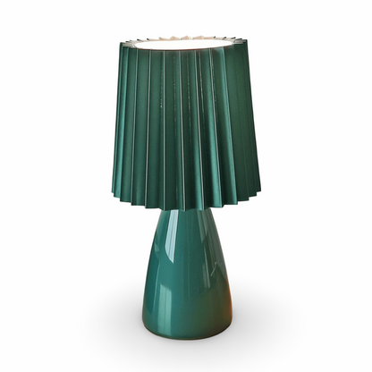 Lampka Biurkowa LED ConePleated z Ceramiczną Podstawą i Minimalistycznym Kloszem – Elegancka Lampka Nocna do Sypialni 9