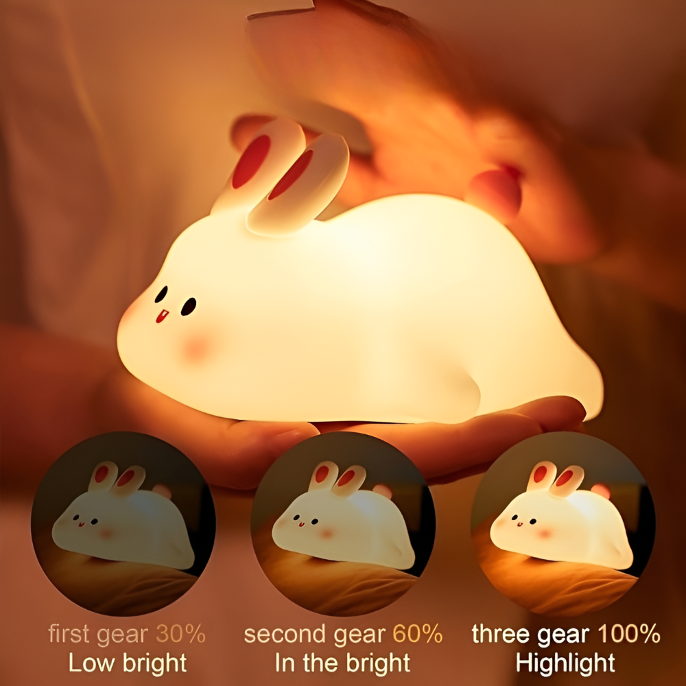 Lampka Nocna LED dla Dzieci w Kształcie Królika z Regulowanym Oświetleniem – Silikonowa Lampa Nocna do Sypialni i Pokoju Dziecięcego 6