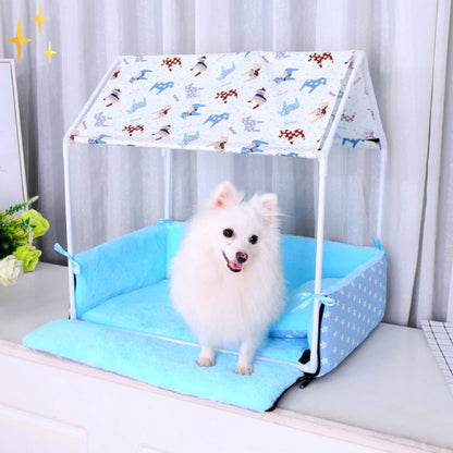 Mata dla psa z dachem i poduszką, miękka fleece, komfortowe miejsce do spania - idealna dla psów i kotów 1