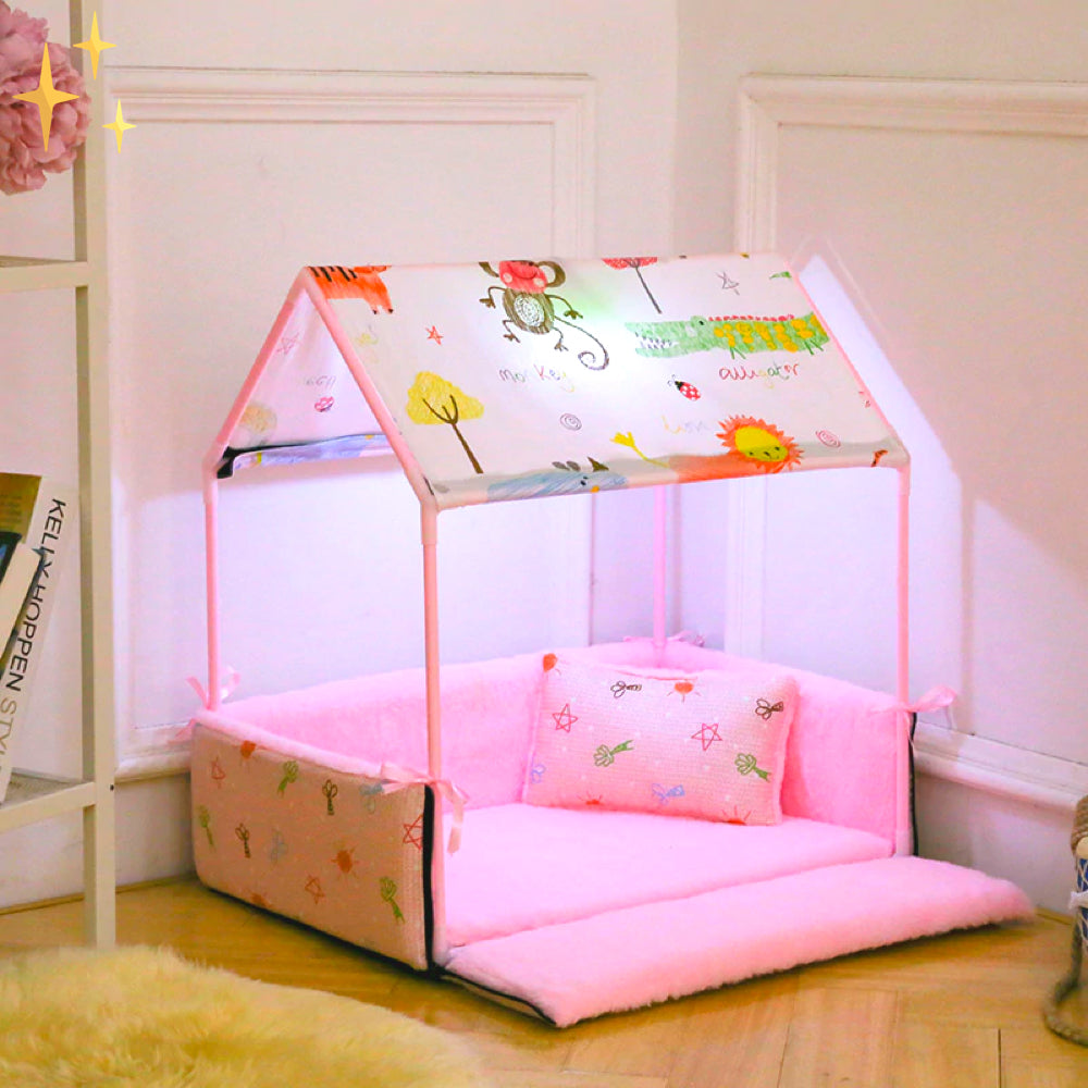 Mata dla psa z dachem i poduszką, miękka fleece, komfortowe miejsce do spania - idealna dla psów i kotów 2