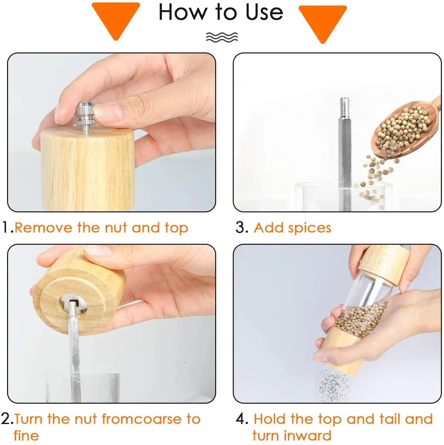 Młynek do przypraw z drewna dębowego – Ręczny, regulowany mechanizm do soli i pieprzu, elegancki design do każdej kuchni 1