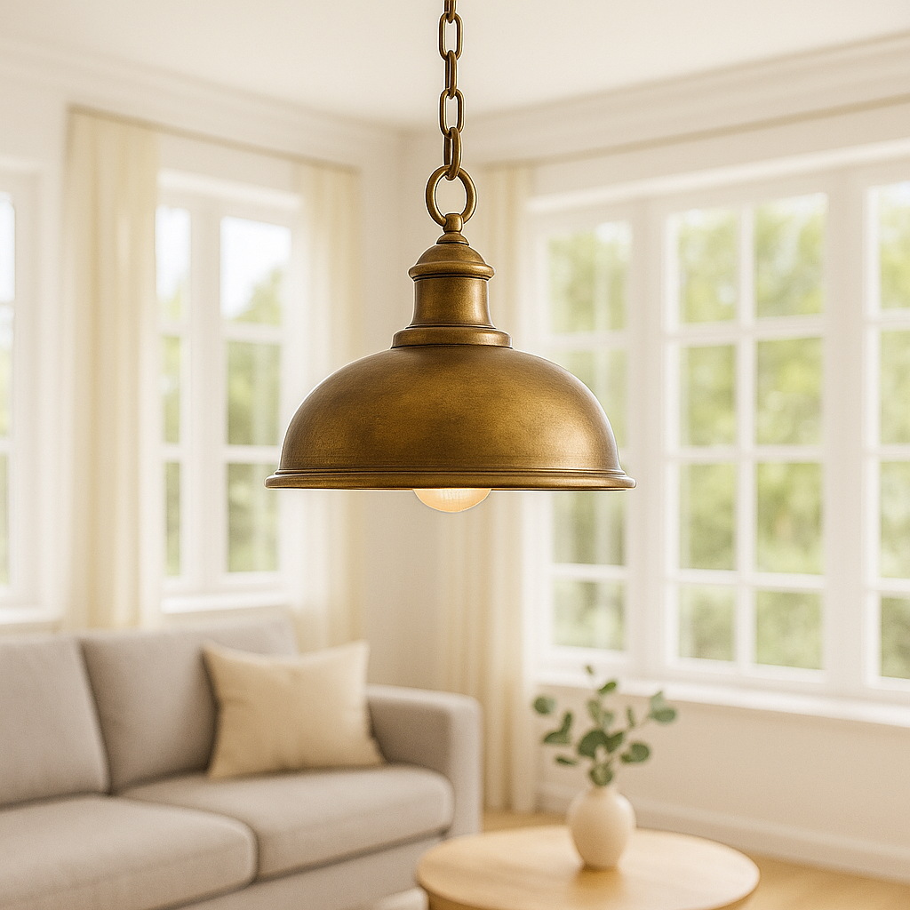 Mosiężna Lampa Vintage – Klasyczny Akcent do Salonu, Elegancka Wisząca Lampa z Ciepłym Światłem, Oświetlenie do Salonu 0